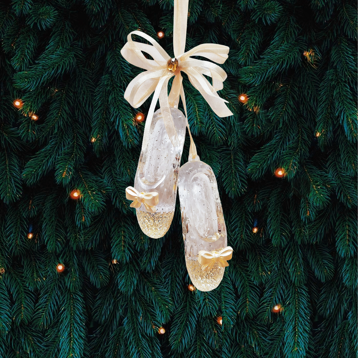 Acrylic & Gold Glitter Ballet Shoes