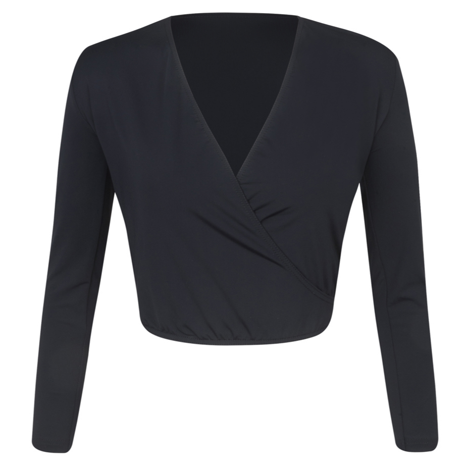 Black Alycia crossover wrap cardigan is a versatile essential for the Royal Academy of Dance (RAD) uniform across all grades. Embodying the balletcore aesthetic, this regulation crossover features a flattering tie-waist and long sleeves for a professional, streamlined look. Crafted for breathable comfort, it aligns with the trend for sustainable, high-performance dancewear. Perfect for warm-ups and exams, it provides an elevated, modest layer for every aspiring dancer.