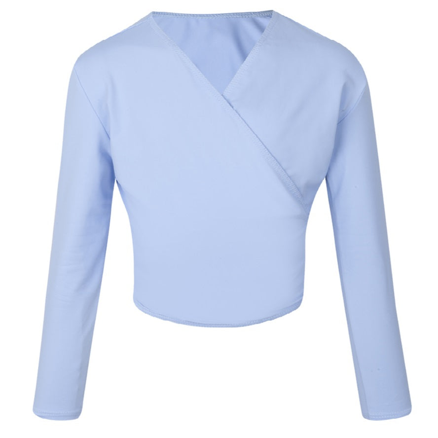 Pale Blue Alycia crossover wrap cardigan is a versatile essential for the Royal Academy of Dance (RAD) uniform across all grades. Embodying the balletcore aesthetic, this regulation crossover features a flattering tie-waist and long sleeves for a professional, streamlined look. Crafted for breathable comfort, it aligns with the trend for sustainable, high-performance dancewear. Perfect for warm-ups and exams, it provides an elevated, modest layer for every aspiring dancer.