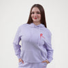 Lilac hoodie with a drawstring and a kangaroo pocket. Arabesque R on chest and Royal Academy of Dance on cuff in red. 