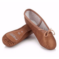 RAD approved bronze leather ballet shoes designed for durability and foot strength. These technical slippers feature a full suede sole and pre-sewn elastics, making them a standard requirement for Royal Academy of Dance examination uniforms. The high-quality leather upper provides essential support for all grades. As technical dance footwear fits differently than fashion shoes, refer to the sizing guide and consider ordering one size larger than your street shoe for a professional fit