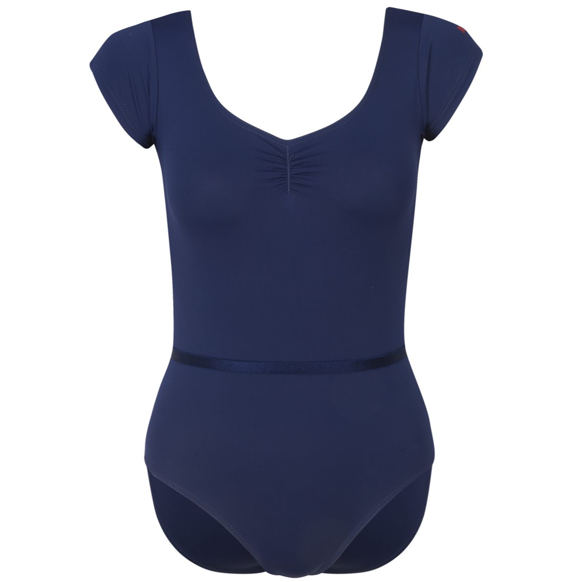 Briony navy leotard is a staple of the 2025 Royal Academy of Dance (RAD) uniform for female dancers in all grades. It features a classic capped sleeve silhouette with a front ruche and an elasticated matching belt to highlight clean ballet lines. This regulation dancewear is crafted from sustainable ECONYL recycled fabric, reflecting the trend for eco-friendly ballet attire. Ideal for exams and daily training, it provides a sophisticated, professional look for aspiring ballerinas