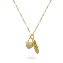  CZ Love Dance Heart & Shoe Necklace Gold