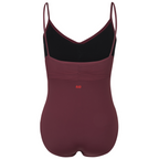 Burgundy Callie leotard is the official RAD vocational grade female ballet uniform, blending a professional balletcore aesthetic with sustainable dancewear standards. Crafted from eco-friendly ECONYL recycled fabric, the camisole features elegant mesh overlay panels and knot ruches. This regulation wear offers a modern silhouette and breathable comfort.