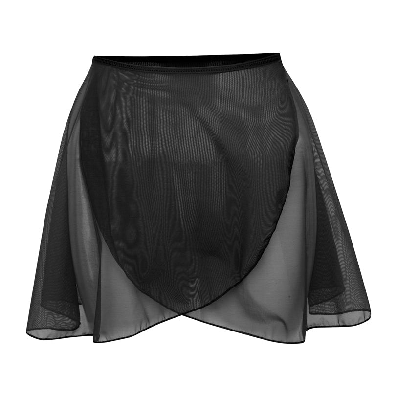 Black Fleur mesh wrap skirt for RAD Grade 6 and above embodies the balletcore aesthetic with its sheer, ethereal fabric. As official regulation wear, it provides a modern silhouette and breathable comfort for a professional appearance in exams. Crafted as sustainable dancewear, the eco-friendly design features a classic wrap silhouette, ensuring fluid movement and a sophisticated, conscious choice for students.