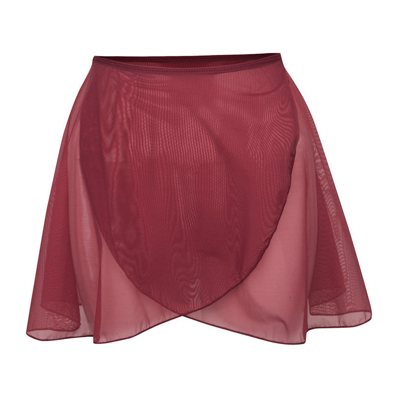 Burgundy Fleur mesh wrap skirt for RAD Grade 6 and above embodies the balletcore aesthetic with its sheer, ethereal fabric. As official regulation wear, it provides a modern silhouette and breathable comfort for a professional appearance in exams. Crafted as sustainable dancewear, the eco-friendly design features a classic wrap silhouette, ensuring fluid movement and a sophisticated, conscious choice for students.