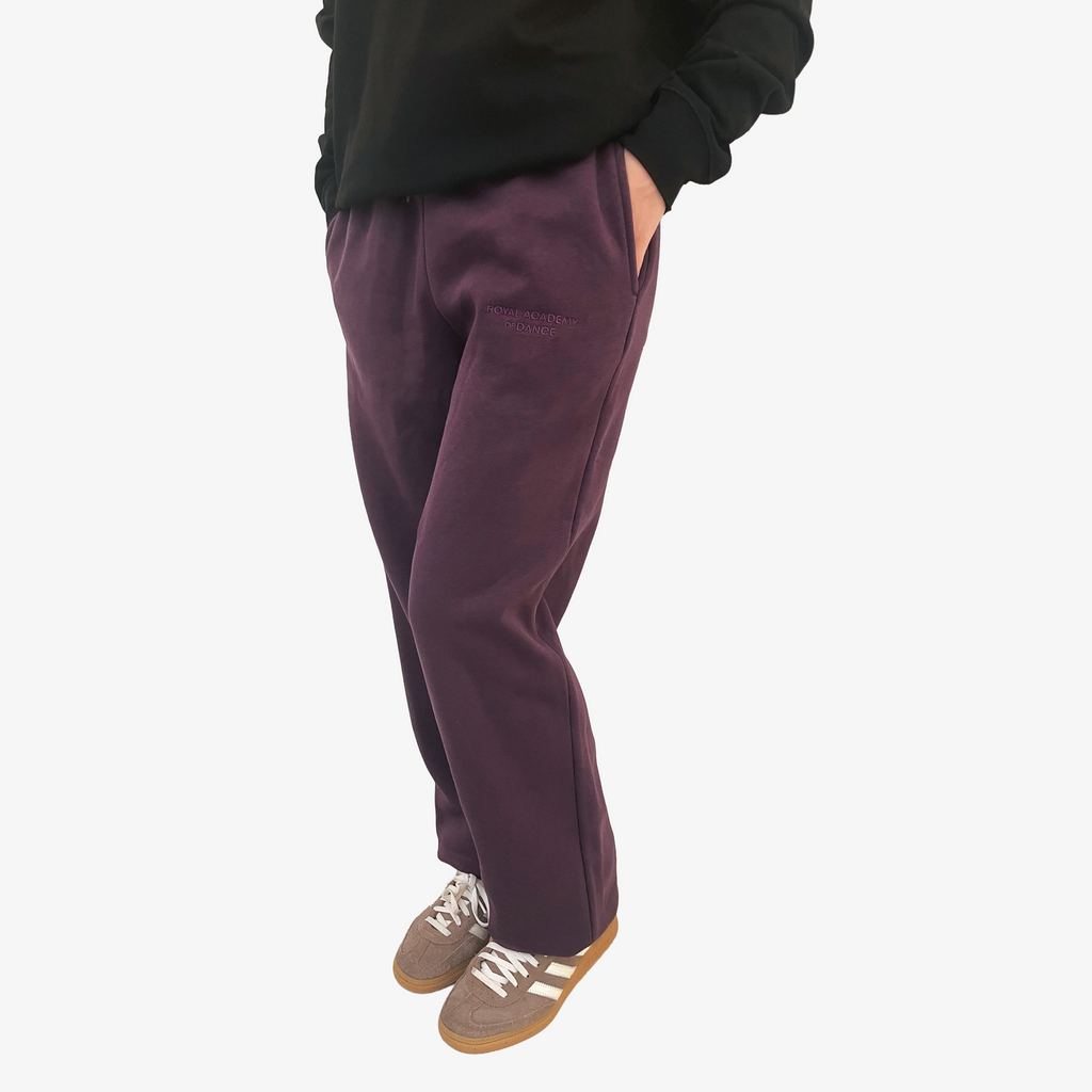 Purple jogger with embroidered " Royal Academy of Dance" logo
