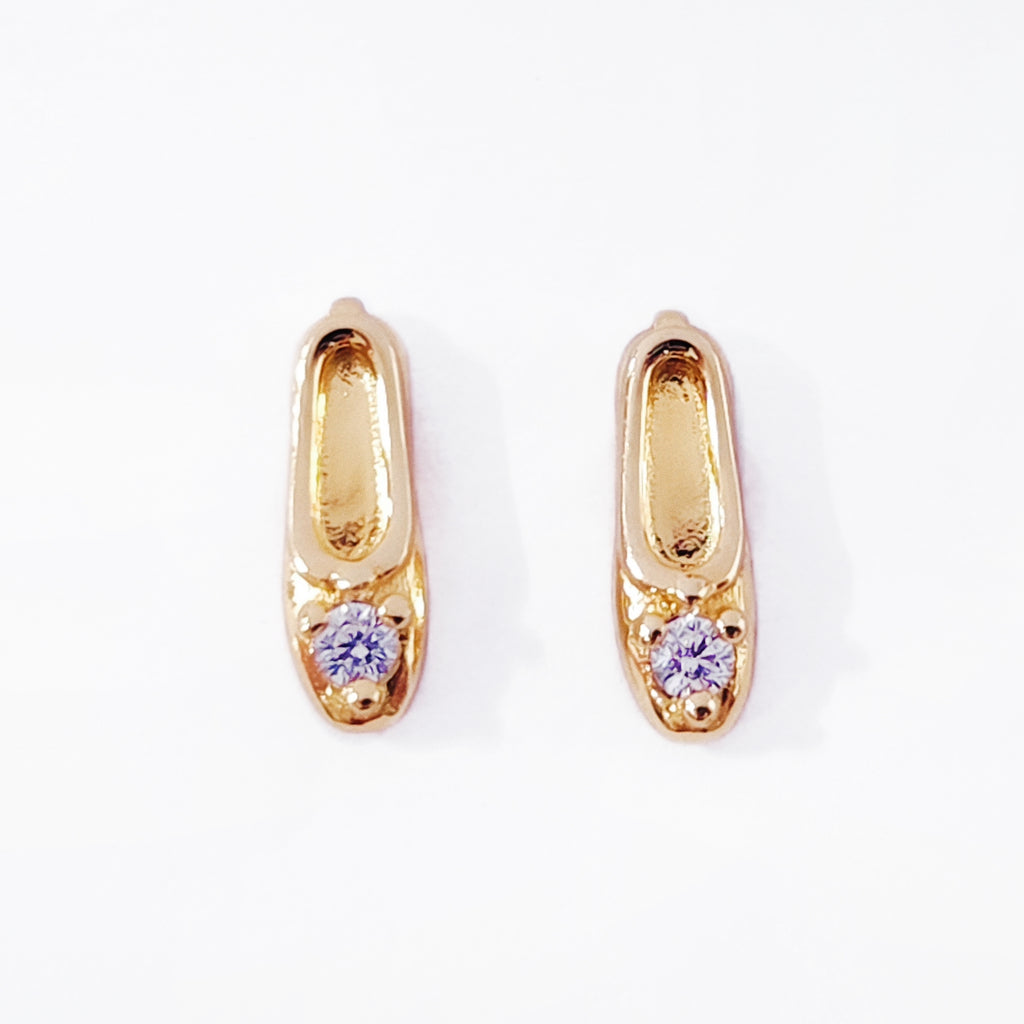 Gold Ballet Shoe Stud Earring with CZ
