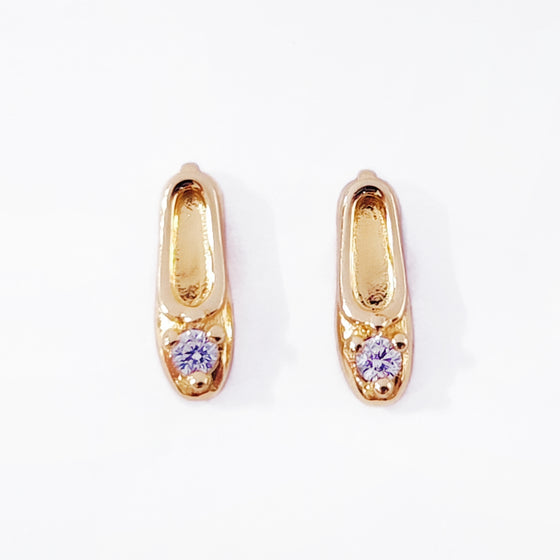 Gold Ballet Shoe Stud Earring with CZ