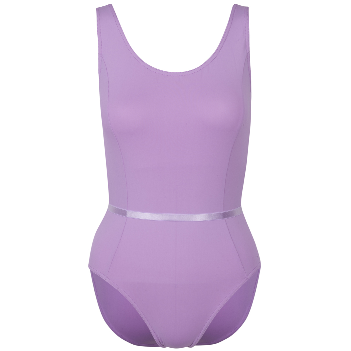 Freed of London Iris leotard in lavender, the official Royal Academy of Dance (RAD) regulation uniform for Grades 1 and 2. This sleeveless leotard features elegant front princess seams and includes a matching color-coordinated elasticated belt. Crafted from sustainable ECONYL® recycled polyamide, the garment represents the 2025 shift toward eco-friendly dancewear while maintaining a traditional, high-performance fit suitable for ballet examinations. It also includes an internal bralet lining in larger sizes