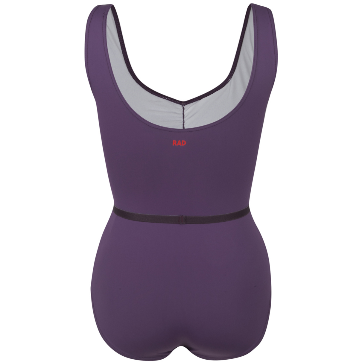 Official RAD Grade 3-5 female ballet uniform: the Freed of London Ivy leotard in Damson. This regulation piece features a sleeveless tank design with a ruched front and matching belt. Made from sustainable ECONYL recycled fabric. Designed for Royal Academy of Dance exams, it combines high-performance recycled materials with a professional, supportive fit for young dancers.