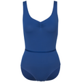 Official RAD Grade 3-5 female ballet uniform: the Freed of London Ivy leotard in royal. This regulation piece features a sleeveless tank design with a ruched front and matching belt. Made from sustainable ECONYL recycled fabric. Designed for Royal Academy of Dance exams, it combines high-performance recycled materials with a professional, supportive fit for young dancers.