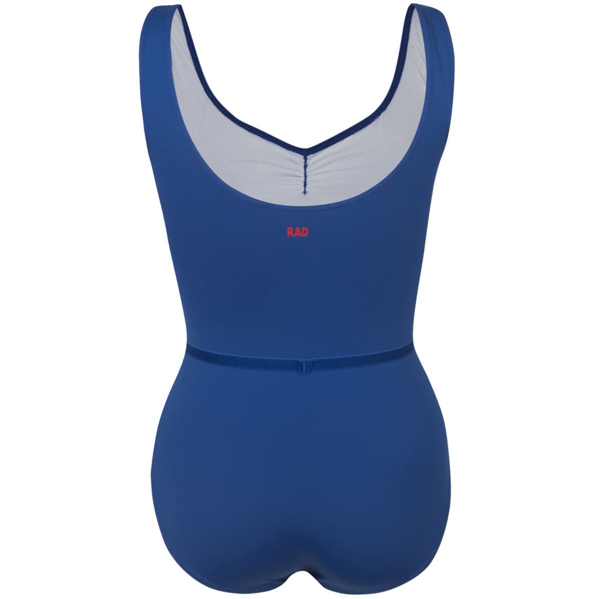 Official RAD Grade 3-5 female ballet uniform: the Freed of London Ivy leotard in royal. This regulation piece features a sleeveless tank design with a ruched front and matching belt. Made from sustainable ECONYL recycled fabric. Designed for Royal Academy of Dance exams, it combines high-performance recycled materials with a professional, supportive fit for young dancers.