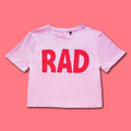 Kids pink crop top with 'RAD' in red , Royal Academy of Dance