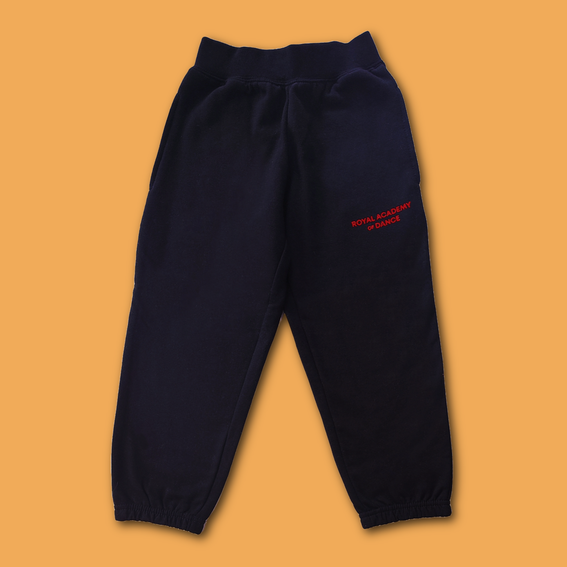 Black sweatpants with Royal Academy of Dance logo in red 