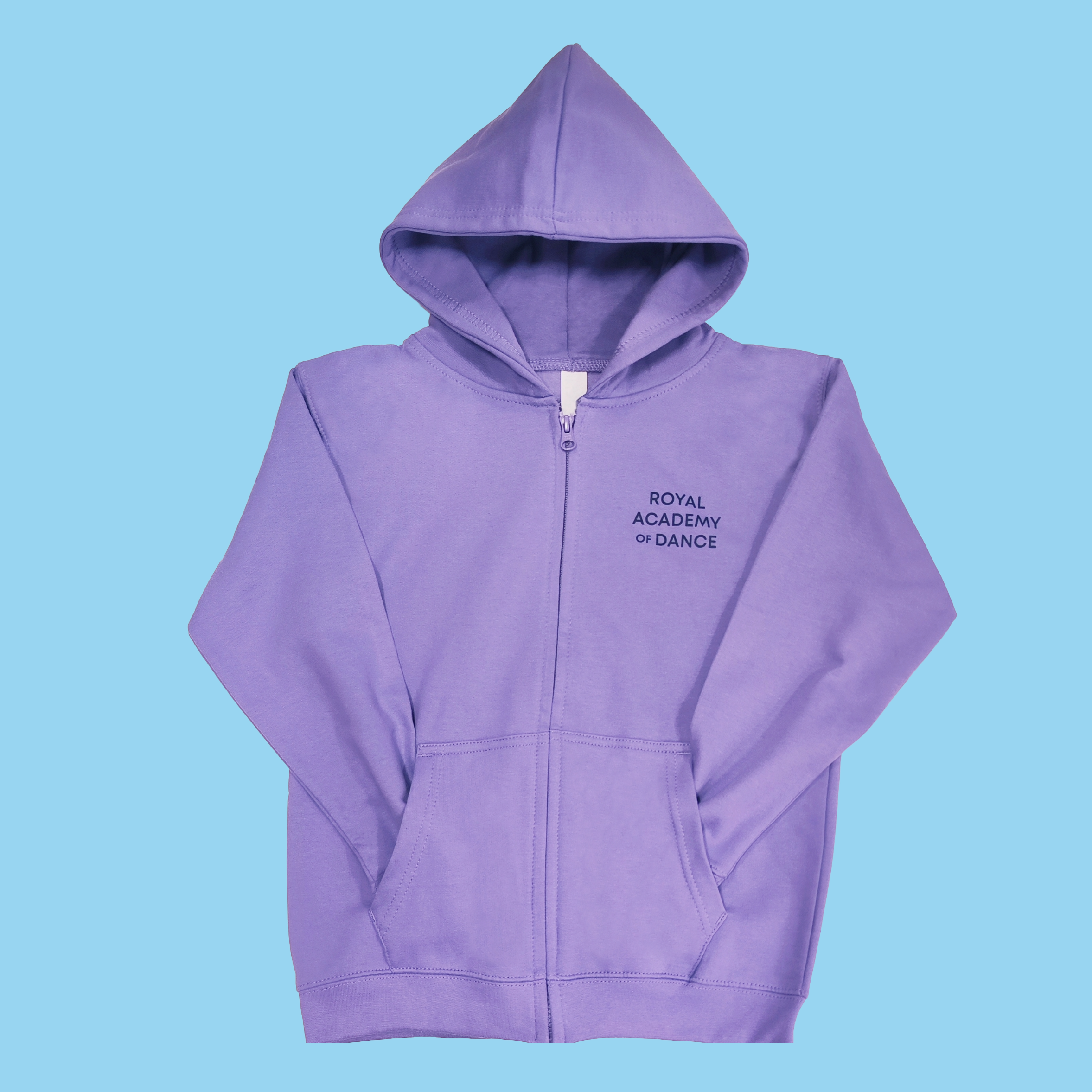 Purple zip hoodie with 'Royal Academy of Dance' logo embroidered on left chest