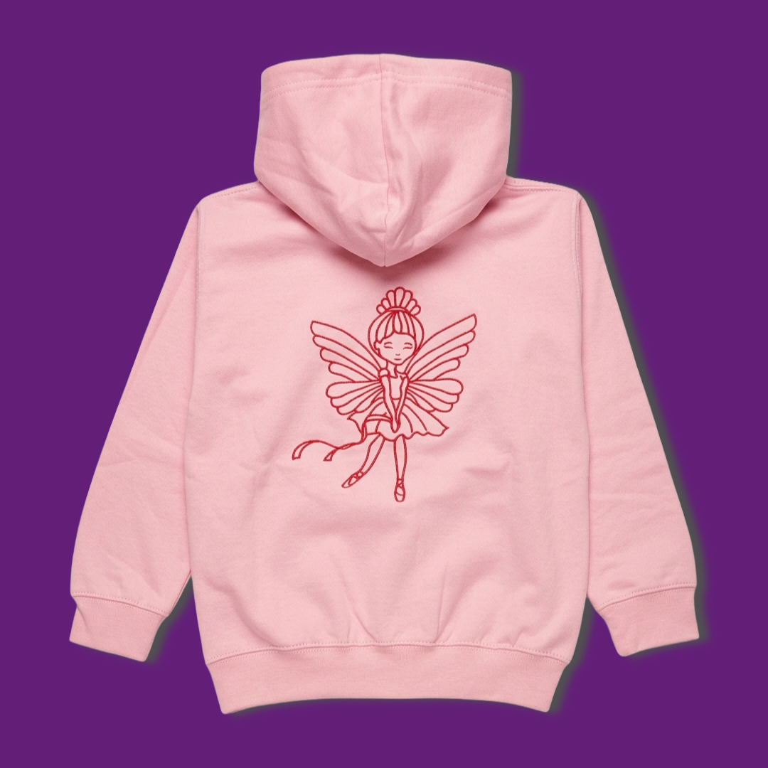 Kids Embroidered Butterfly Hoodie Baby Pink