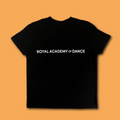 Black t-shirt with 'ROYAL ACADEMY OF DANCE' logo in white