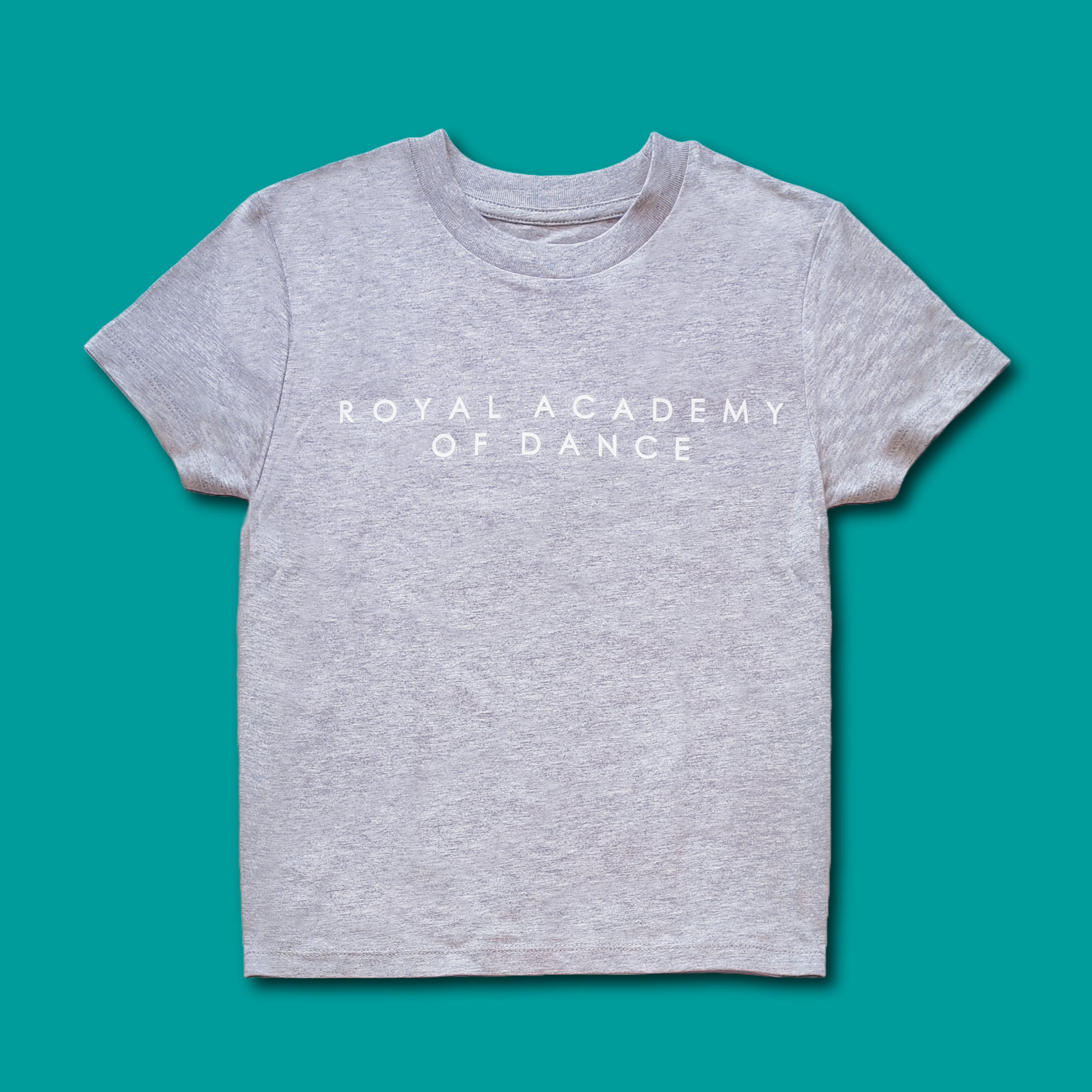 Grey t-shirt with 'ROYAL ACADEMY OF DANCE' logo in white