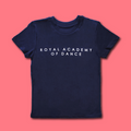 Navy blue t-shirt with 'ROYAL ACADEMY OF DANCE' logo in white