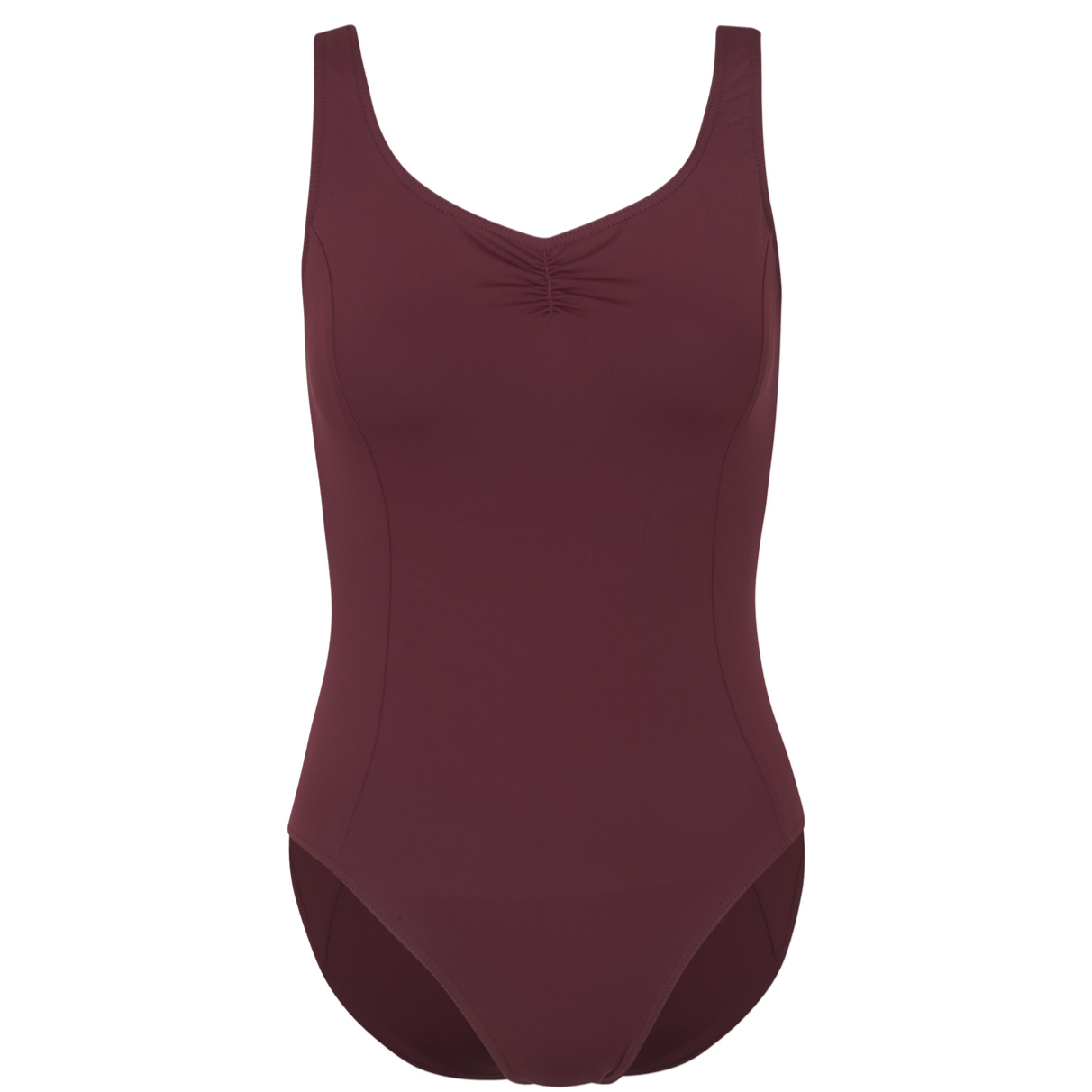 Burgundy Laurel leotard is the official RAD uniform for Grades 6 and above, reflecting sustainable dancewear focus. Made from recycled ECONYL fabric, the sleeveless design features a ruched front and princess seams. Creating a professional balletcore aesthetic, this high-performance piece offers a modern silhouette and breathable comfort for exams and studio training