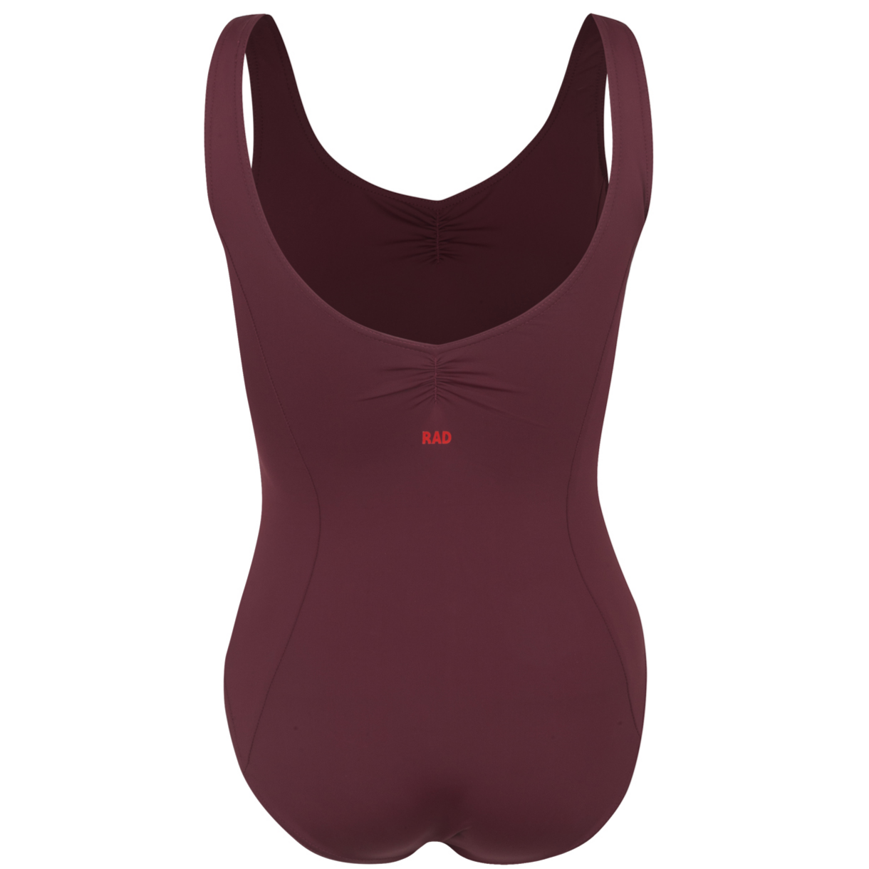 Burgundy Laurel leotard is the official RAD uniform for Grades 6 and above, reflecting sustainable dancewear focus. Made from recycled ECONYL fabric, the sleeveless design features a ruched front and princess seams. Creating a professional balletcore aesthetic, this high-performance piece offers a modern silhouette and breathable comfort for exams and studio training
