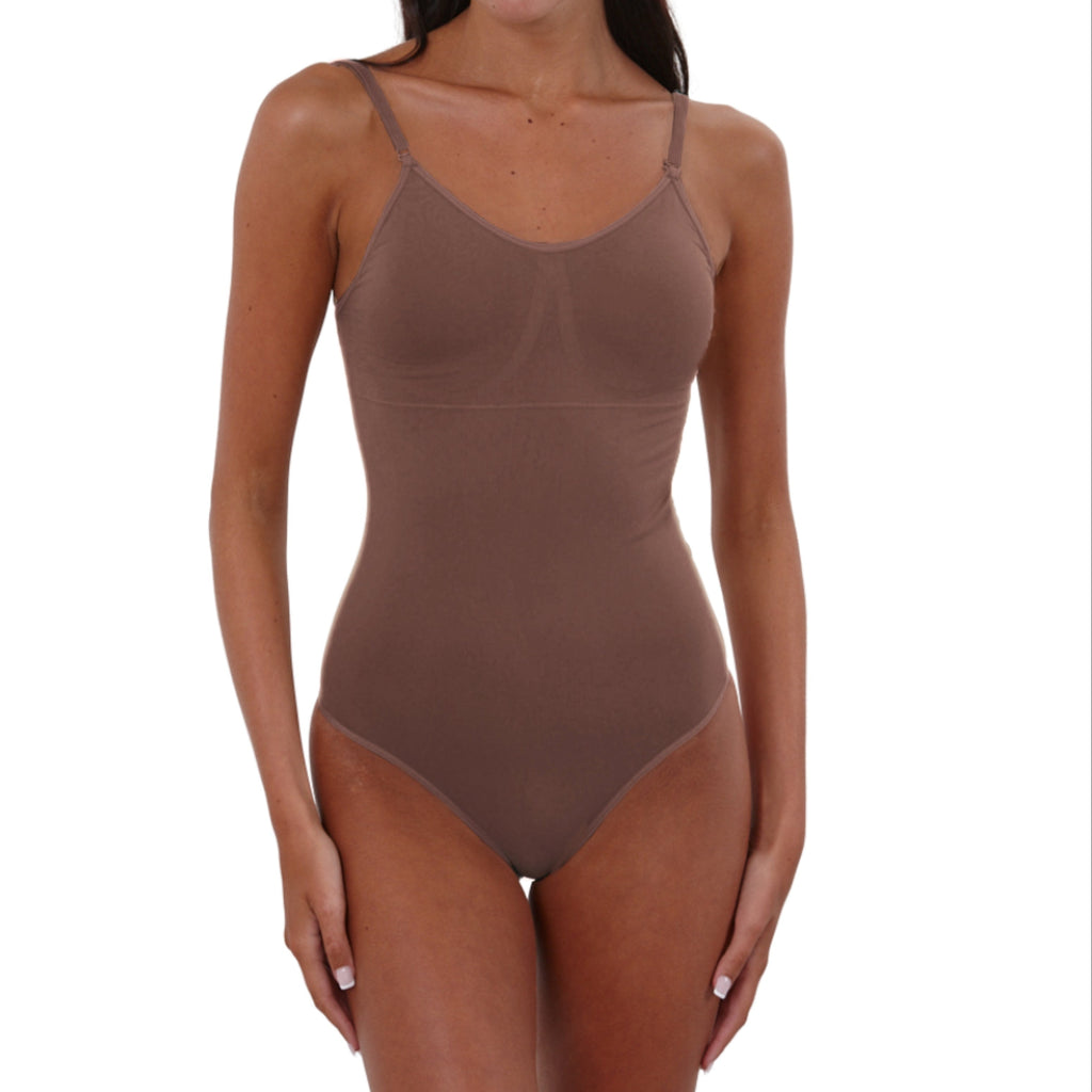 Low back Bodysuit with Removable Padding Dark Nude