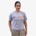 Light gray lavender t-shirt with 'DANCE' in colourful block letters, Royal Academy of Dance