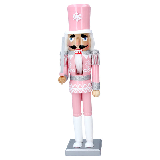 Pink Silver Wood Nutcracker Ornament