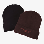 Black and brown beanie hats with 'Royal Academy of Dance' embroidery 