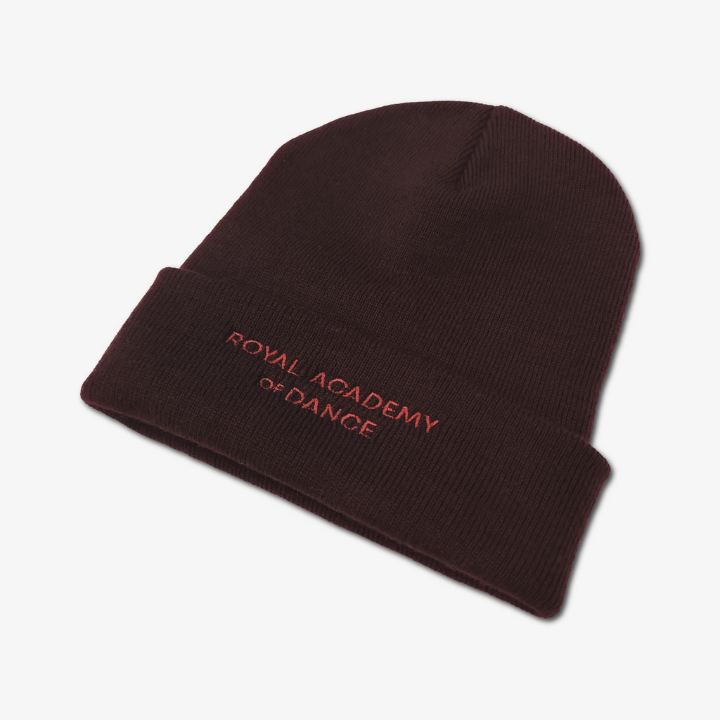 Brown beanie with 'Royal Academy of Dance' embroidery 