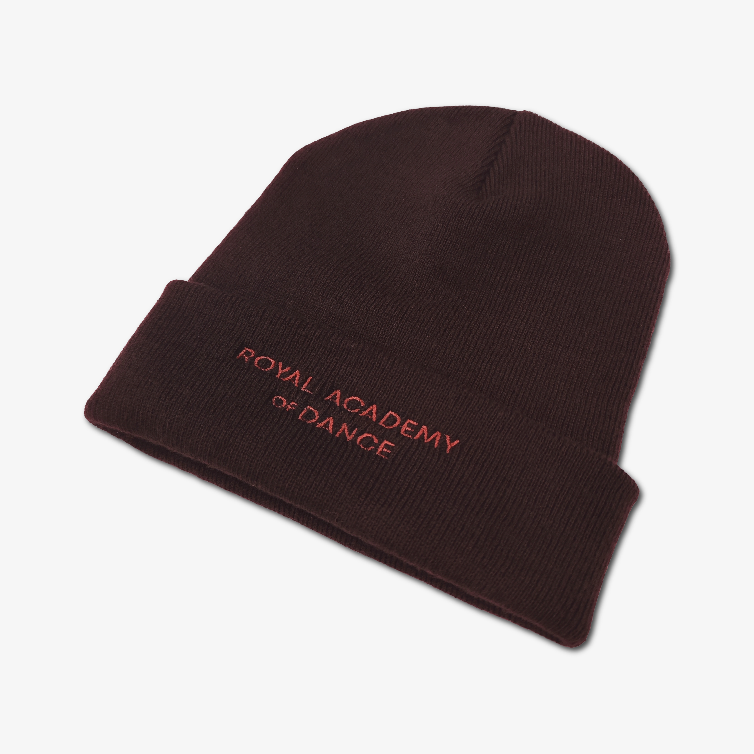 Brown beanie with 'Royal Academy of Dance' embroidery 