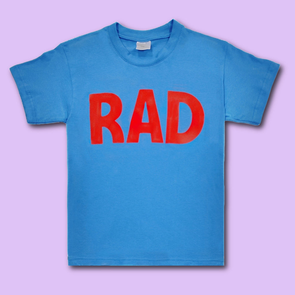 Blue  t-shirt with 'RAD' in red and Royal Academy of Dance logo on back of nape. 