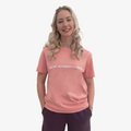 pink 'Royal Academy of Dance' t-shirt with white logo across chest