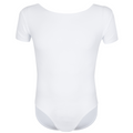 Official RAD regulation uniform: the Freed of London Rowan white male ballet leotard for all grades. This short-sleeved, scoop neck dance top features the RAD logo and high-performance sustainable ECONYL recycled fabric, meeting the standards for eco-friendly male ballet exam wear. Designed for durability and comfort, this essential recycled leotard ensures a professional silhouette for Royal Academy of Dance examinations and studio practice