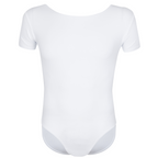 Official RAD regulation uniform: the Freed of London Rowan white male ballet leotard for all grades. This short-sleeved, scoop neck dance top features the RAD logo and high-performance sustainable ECONYL recycled fabric, meeting the standards for eco-friendly male ballet exam wear. Designed for durability and comfort, this essential recycled leotard ensures a professional silhouette for Royal Academy of Dance examinations and studio practice