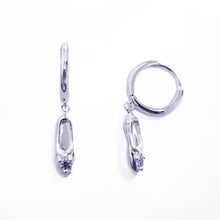  Sterling Silver Ballet Shoe Huggie Earrings with CZ