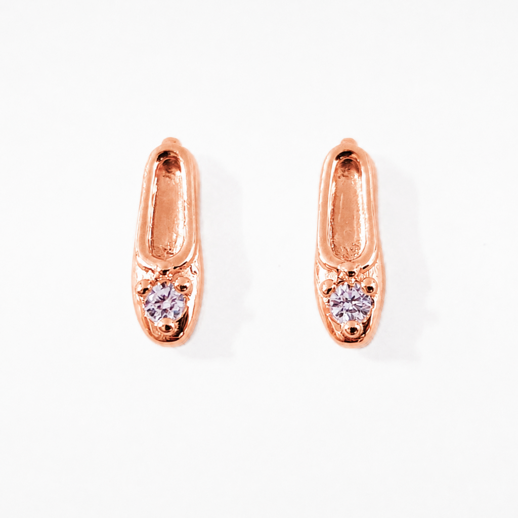 Rose Gold Ballet Shoe Stud Earring with CZ