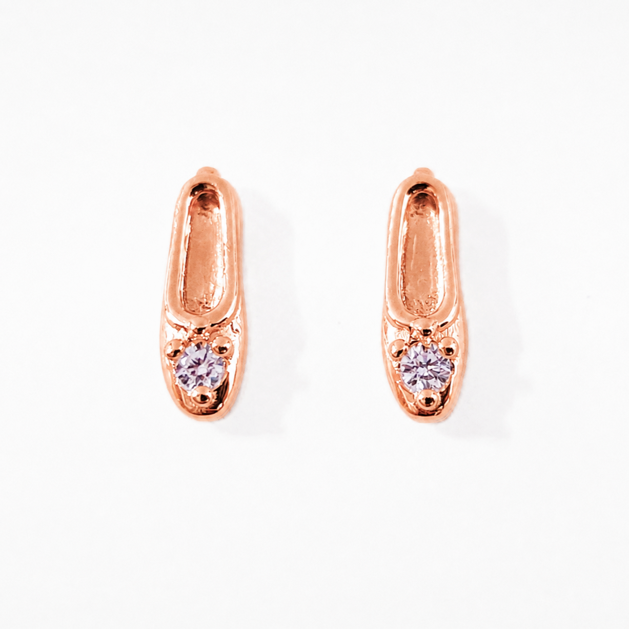 Rose Gold Ballet Shoe Stud Earring with CZ