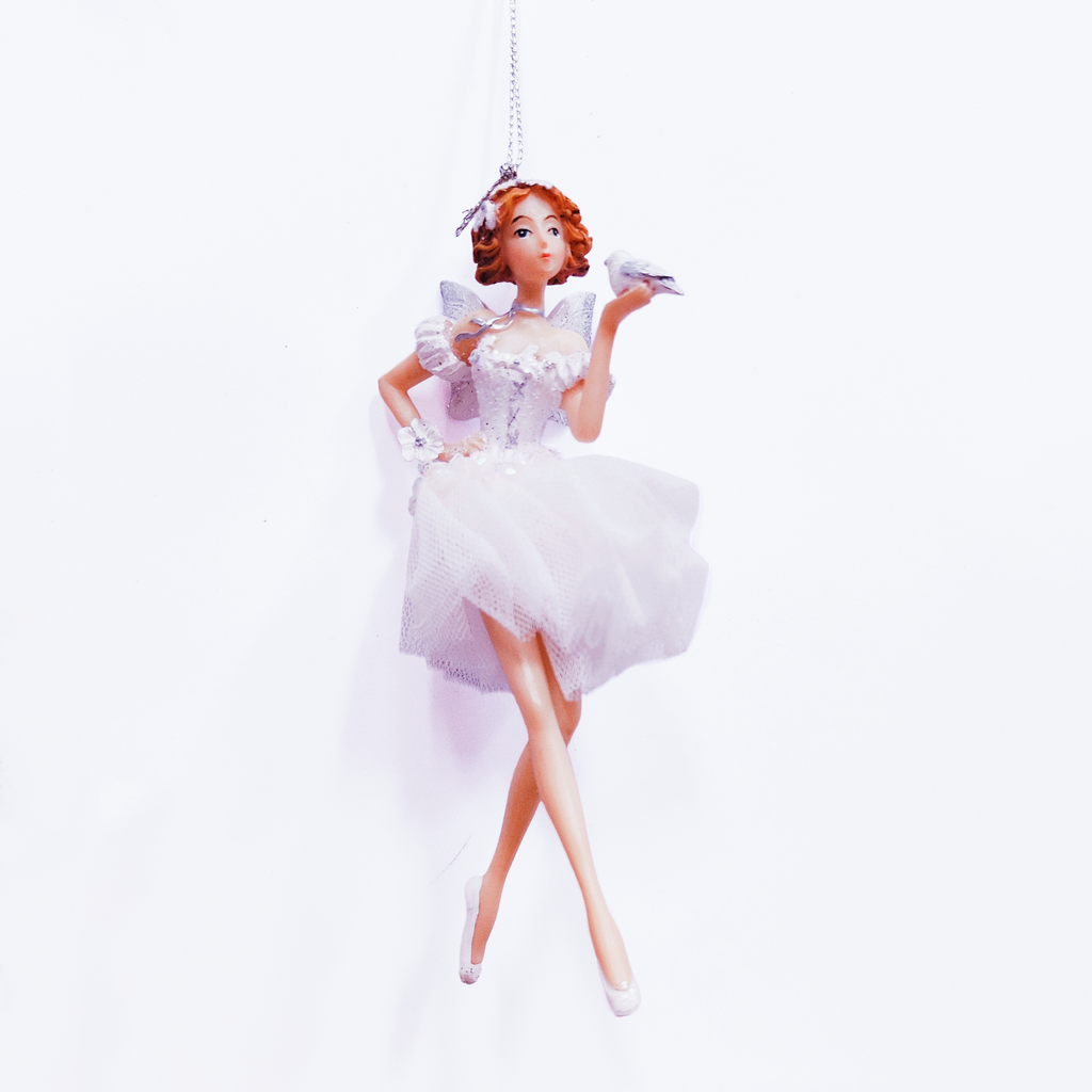 White Resin Fairy with Butterfly