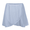 RAD-approved Belle skirt in pale blue, designed as the matching half of the Pre-Primary and Primary ballet uniform. This mock-wrap style skirt features a comfortable elasticated waist for easy pull-on use by young dancers. Part of the 2025 new uniform, it is crafted from a lightweight, flowing ECONYL® recycled fabric that mimics the movement of traditional chiffon while meeting modern eco-friendly uniform standards. This essential regulation ballet skirt provides a clean, professional look for RAD exams.