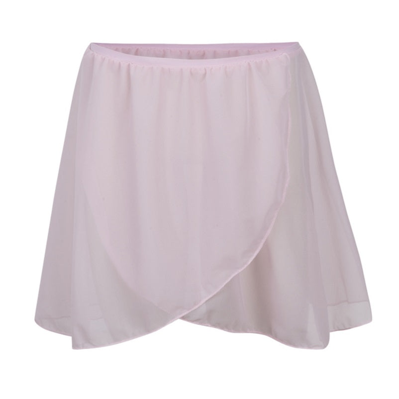 RAD-approved Belle skirt in pale pink designed as the matching half of the Pre-Primary and Primary ballet uniform. This mock-wrap style skirt features a comfortable elasticated waist for easy pull-on use by young dancers. Part of the 2025 new uniform, it is crafted from a lightweight, flowing ECONYL® recycled fabric that mimics the movement of traditional chiffon while meeting modern eco-friendly uniform standards. This essential regulation ballet skirt provides a clean, professional look for RAD exams.