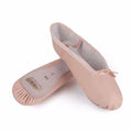 RAD approved pink leather ballet shoes designed for durability and foot strength. These technical slippers feature a full suede sole and pre-sewn elastics, making them a standard requirement for Royal Academy of Dance examination uniforms. The high-quality leather upper provides essential support for all grades. As technical dance footwear fits differently than fashion shoes, refer to the sizing guide and consider ordering one size larger than your street shoe for a professional fit