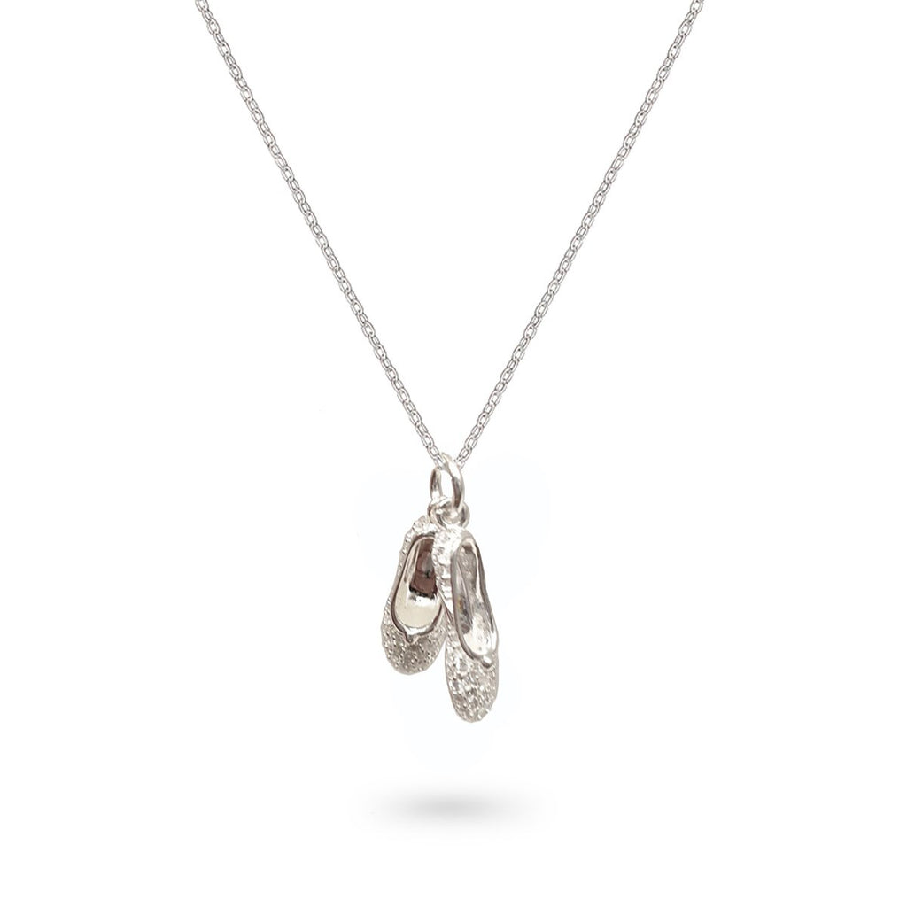 CZ-Encrusted Pair of Ballet Shoes Necklace Sterling Silver