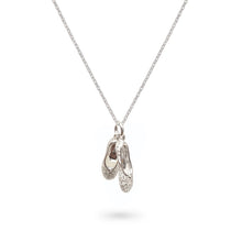  CZ-Encrusted Pair of Ballet Shoes Necklace Sterling Silver