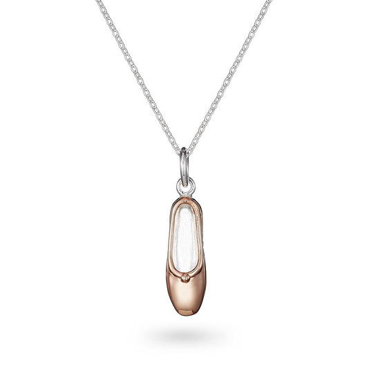 Sterling Silver Ballet Shoe Necklace with Rose Gold Plate