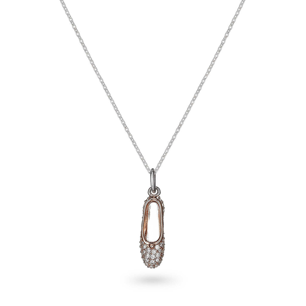 CZ-Encrusted Single Ballet Shoe Necklace Rose Gold