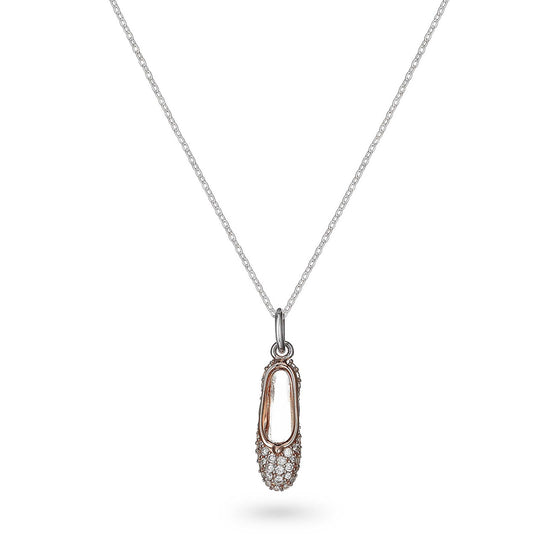 CZ-Encrusted Single Ballet Shoe Necklace Rose Gold