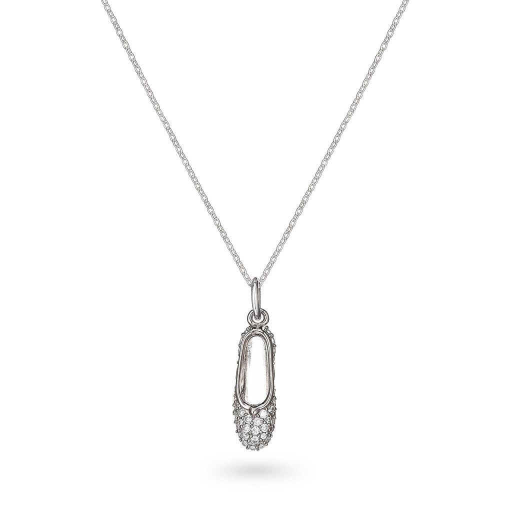 CZ-Encrusted Single Ballet Shoe Necklace Sterling Silver