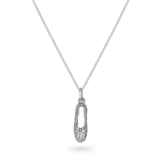 CZ-Encrusted Single Ballet Shoe Necklace Sterling Silver